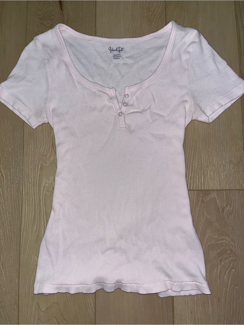 J Galt Pink Ribbed Henley Tee